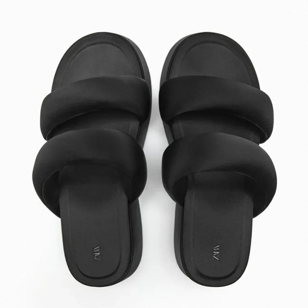 ZARA PADDED STRAP FLATFORM SANDALS BLACK SIZE 8 | 1344/110 - Picture 3 of 14